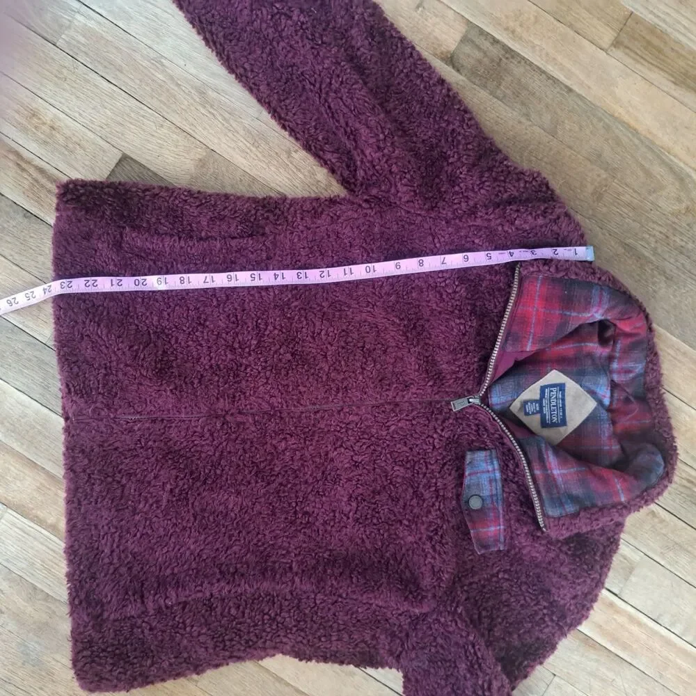 Pendleton Deep Pile Sherpa Burgundy Red Full Zip Plaid Women’s Medium Jacket - Picture 8 of 9